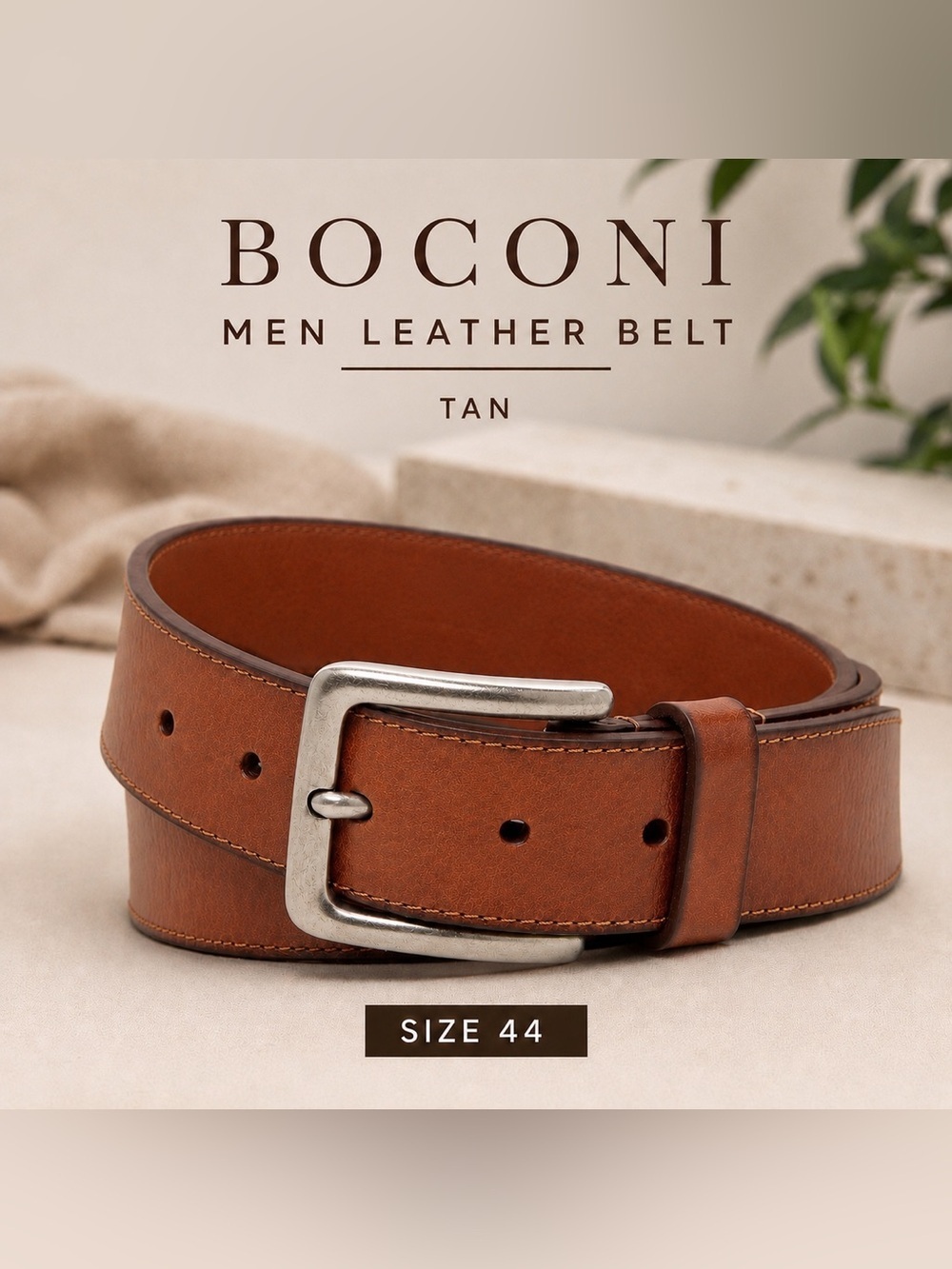 BOCONI Brown-tan MenGenuine Leather Classic Casual old money style Dress Belt/44